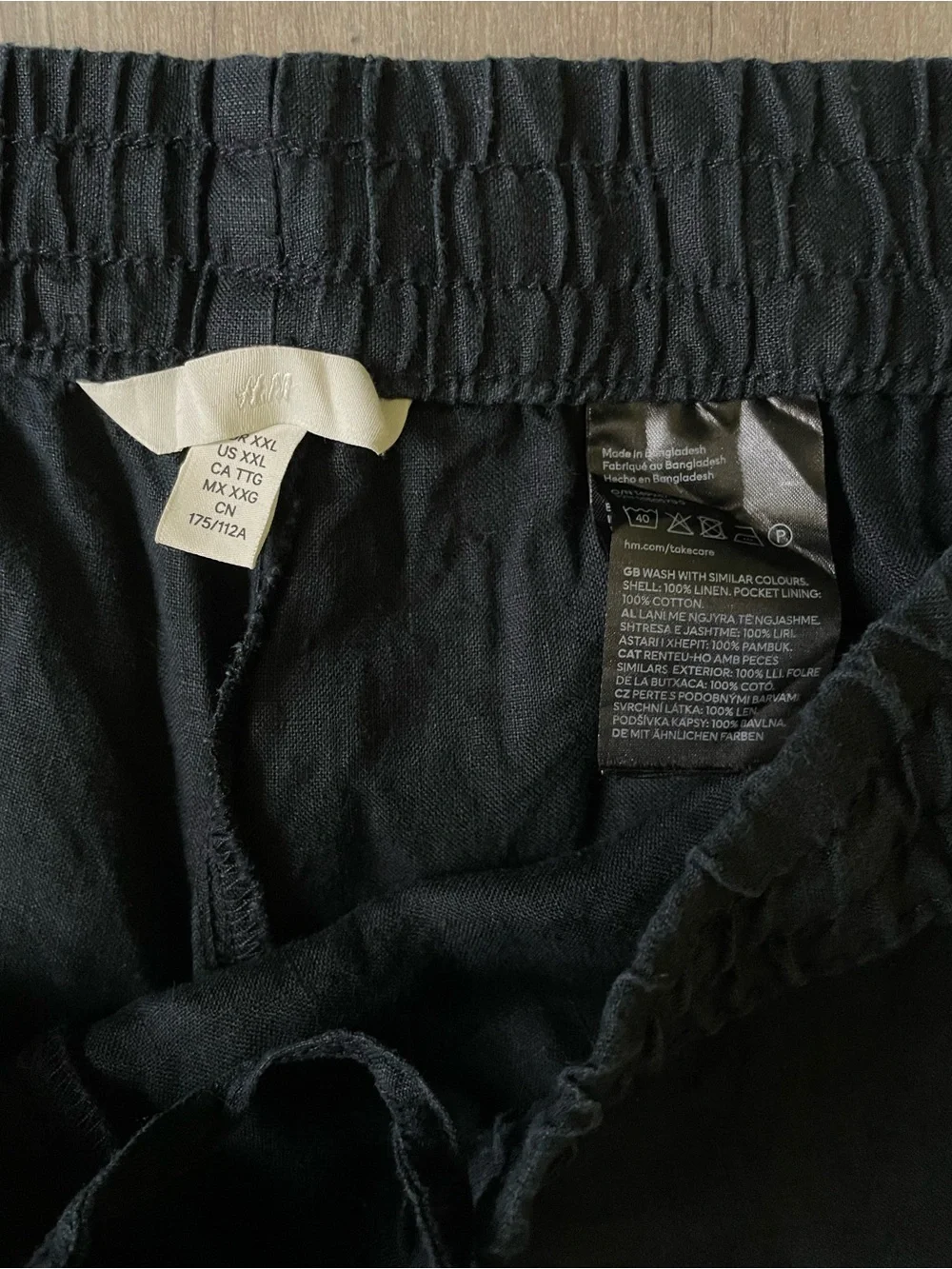H&M Navy Blue Linen Pull On Drawstring Full Leg Pants - Size XXL